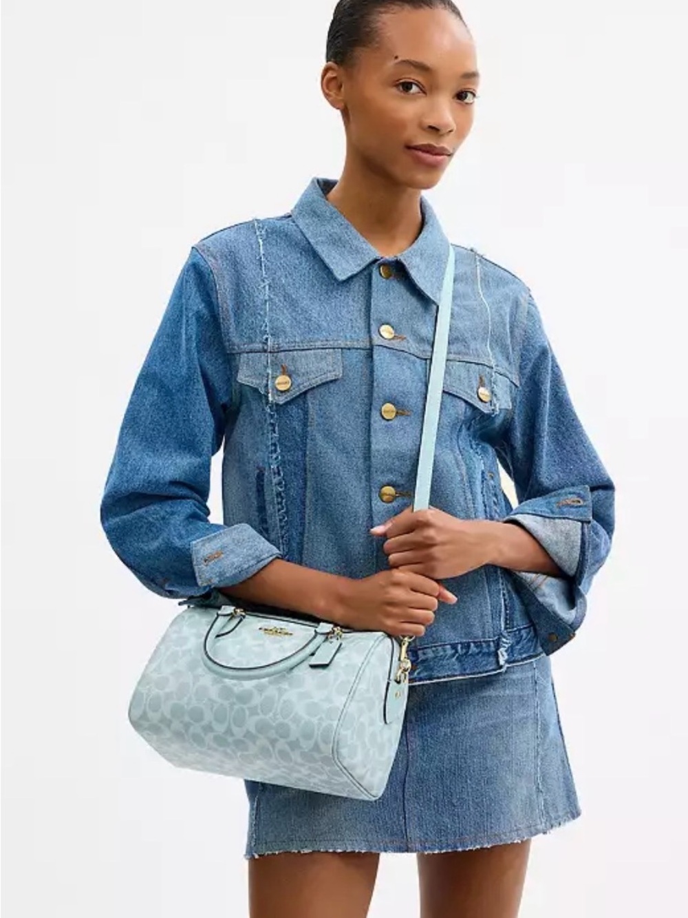 Coach Rowan Light Blue Signature Satchel with Gold Hardware - Picture 3 of 10